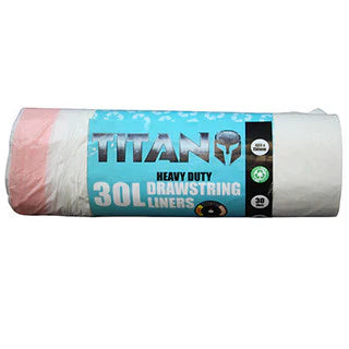 TITAN HEAVY DUTY DRAWSTRING LINER White 30L, 20 bags
