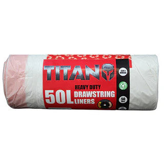 TITAN HEAVY DUTY DRAWSTRING LINER White 50L, 20bags