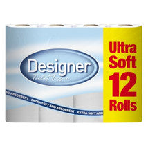 DESIGNER ULTRA SOFT TOILET ROLL - WHITE VALUE PK 2ply 12pk