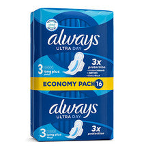 Always Ultra Day pads packaging with blue and white design