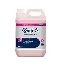 Pink bottle of Comfort Professional fresh floral fragrance on a white background