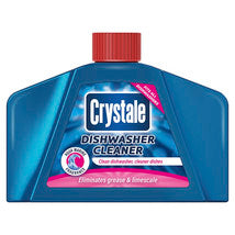 Crystale dishwasher cleaner bottle on a white background