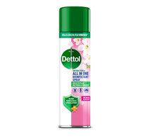 Dettol spray can with floral design on a white background