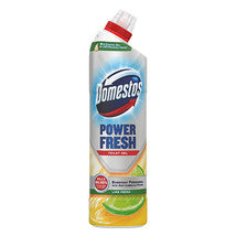 Domestos Power Fresh cleaning product with lime and lemon flavor on a white background
